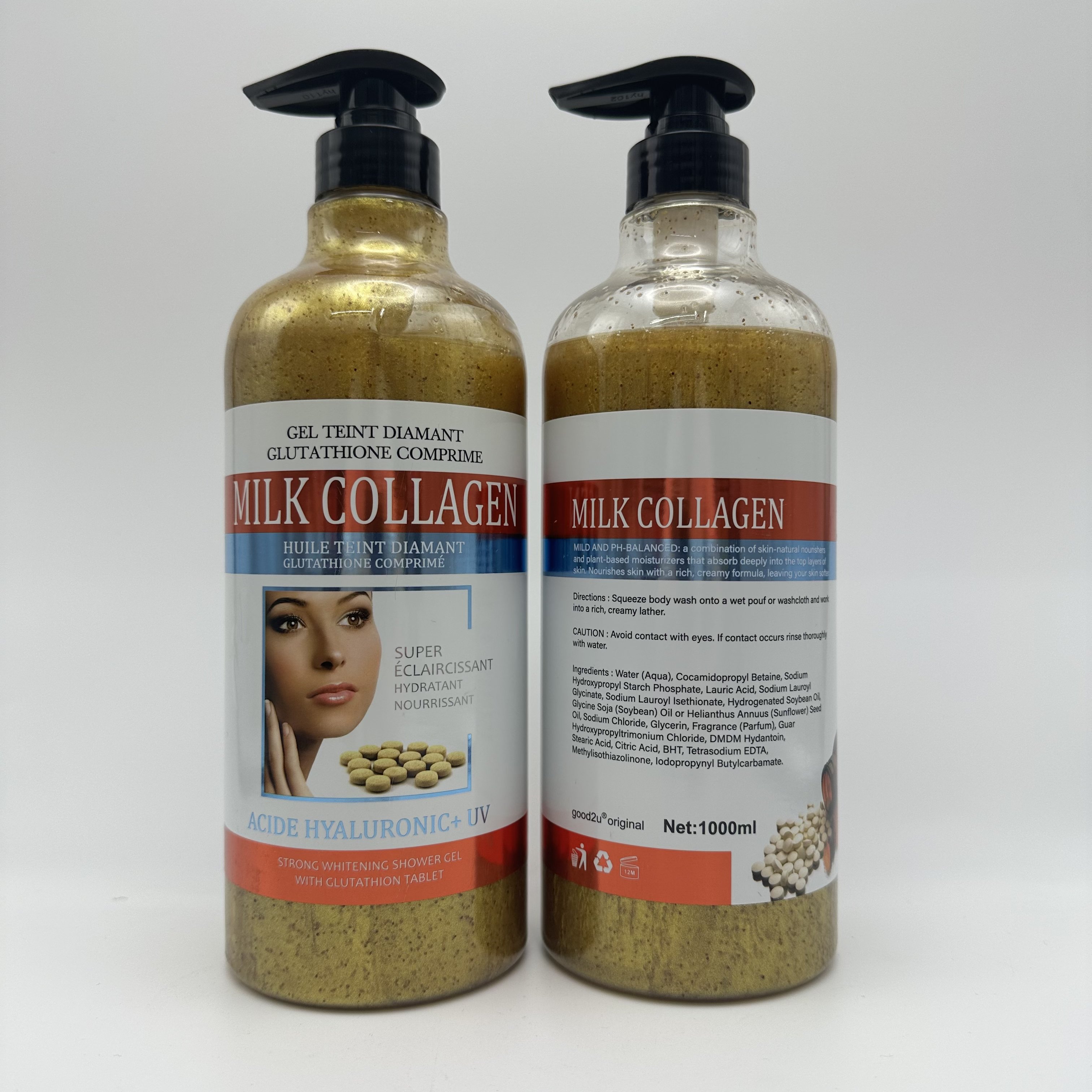 Best whitening native body wash shampoo shiny shower gel liquid soap AHA vitamin c arbutin goat milk for men and women's bath