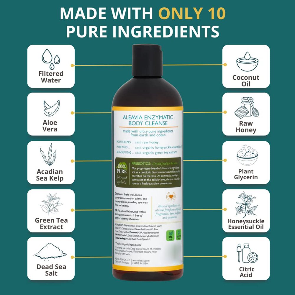 Green Tea Honeysuckle Body Cleanse Organic Shower Gel All Natural Prebiotic Body Wash with Raw Honey