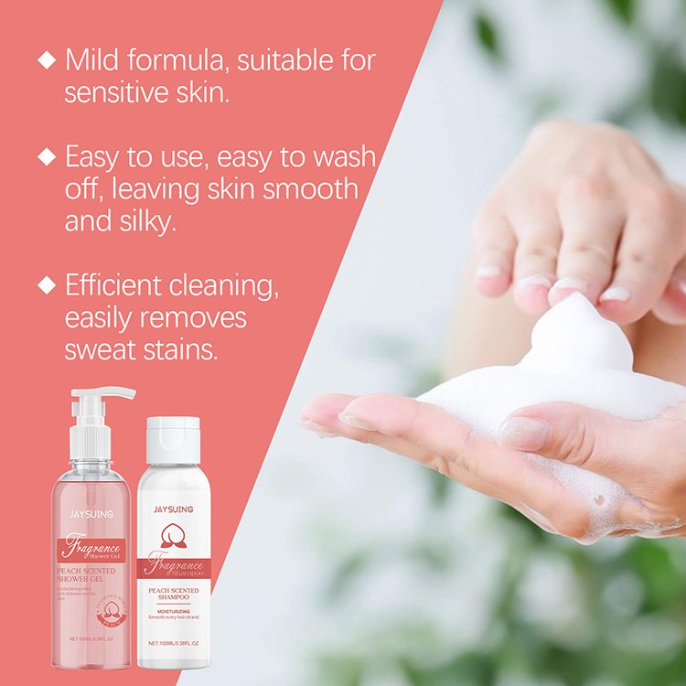 Travel Size Cleaning Bath SPA Bubble Set Natural Body & Hair Care Kit Fragrance Peach Shower Gel Shampoo Gift Set