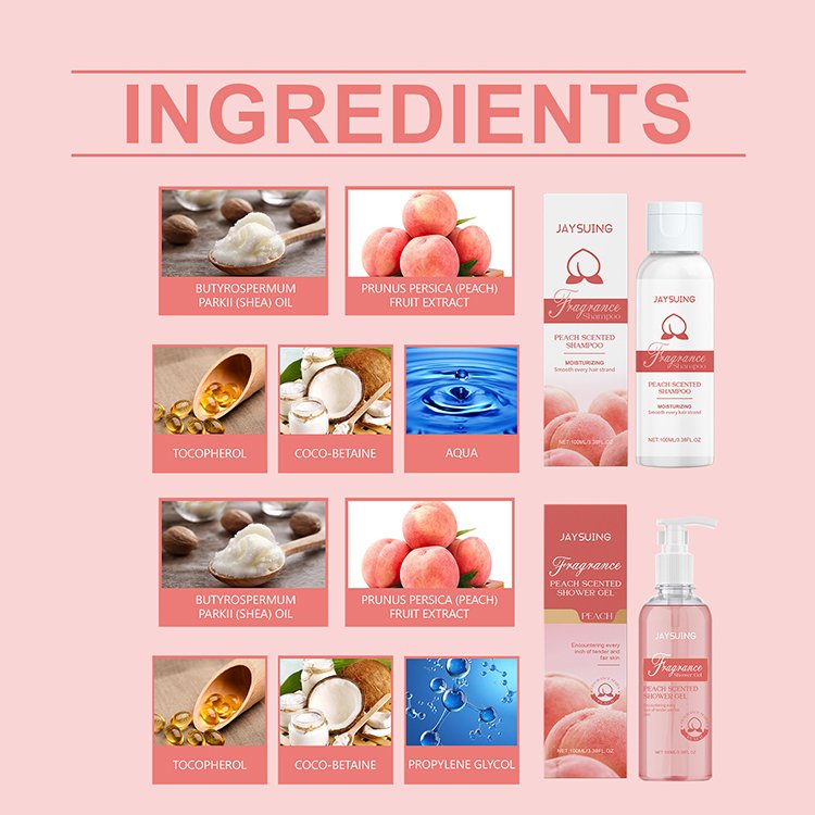 Travel Size Cleaning Bath SPA Bubble Set Natural Body & Hair Care Kit Fragrance Peach Shower Gel Shampoo Gift Set
