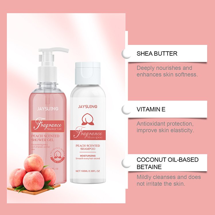 Travel Size Cleaning Bath SPA Bubble Set Natural Body & Hair Care Kit Fragrance Peach Shower Gel Shampoo Gift Set
