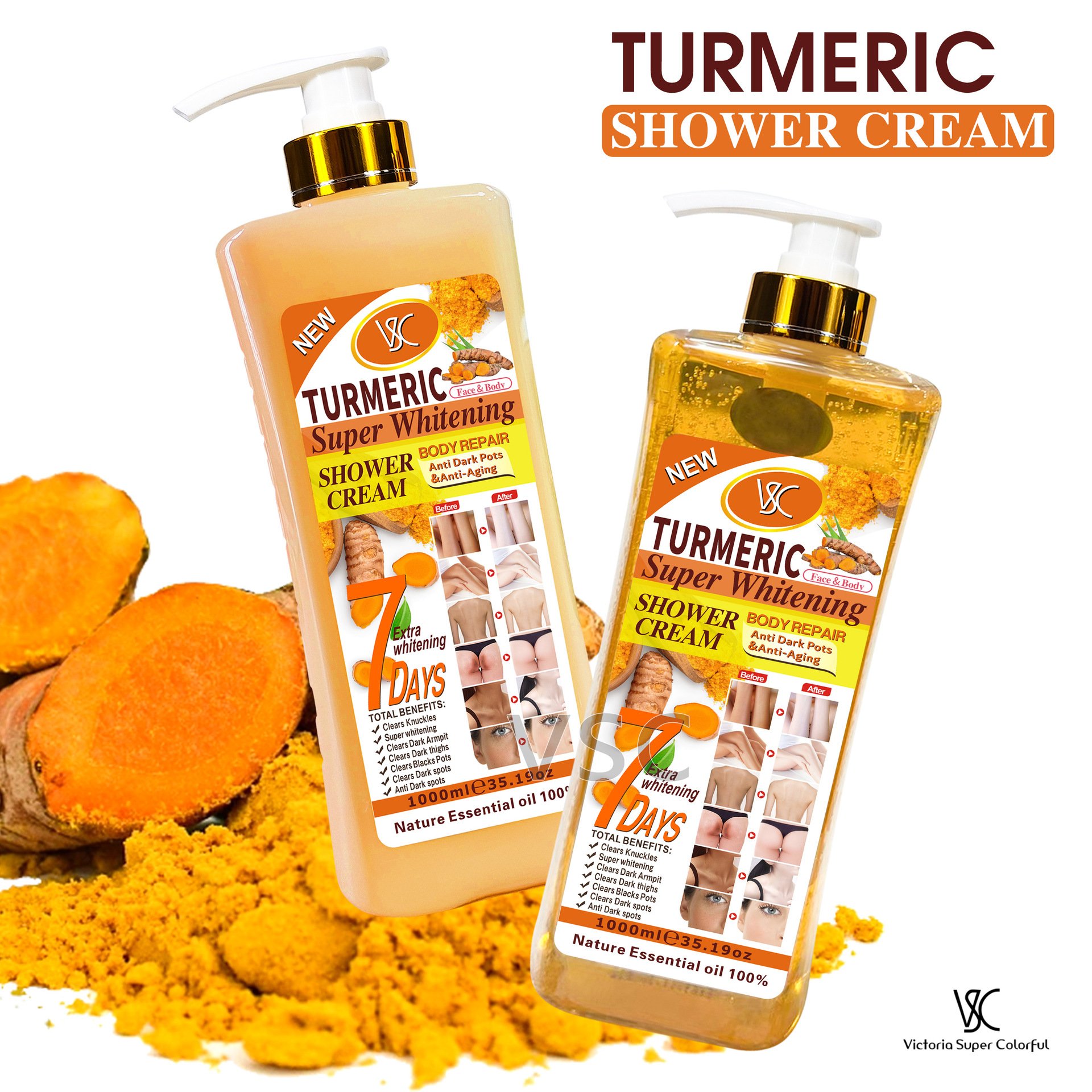 7 Days Body Repair Cream Turmeric Vc Carrot Papaya Nourishing Moisturizing Brightening Skin Anti Aging Shower Gel 1000ml