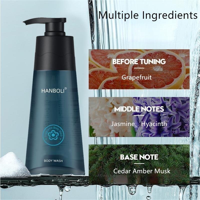 HANBOLI 350ml Private Label Fragrance Moisturizing Body Wash for Men Perfume Bath Shower Gel Charming Refreshing Shower Gel