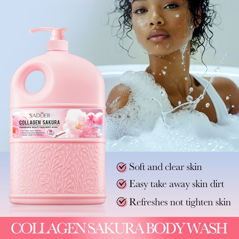 OEM SADOER private label collagen sakura deep cleaning skin rejuvenation moisturizing whitening body wash perfume shower gel
