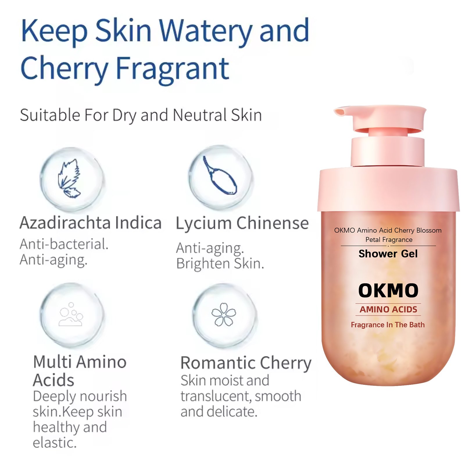 OKMO Moisturizing Refreshing Perfumed Amino Acid shower gel Cherry Blossom Petal Fragrance Shower Gels