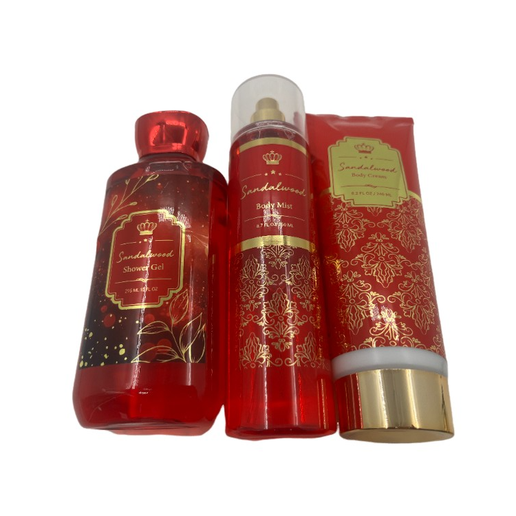 Middle East Sandalwood Gift 3 Piece Bath Suit Luxury Shower Gel Woman Spa Set, Luxury Spa Gift Set For Woman