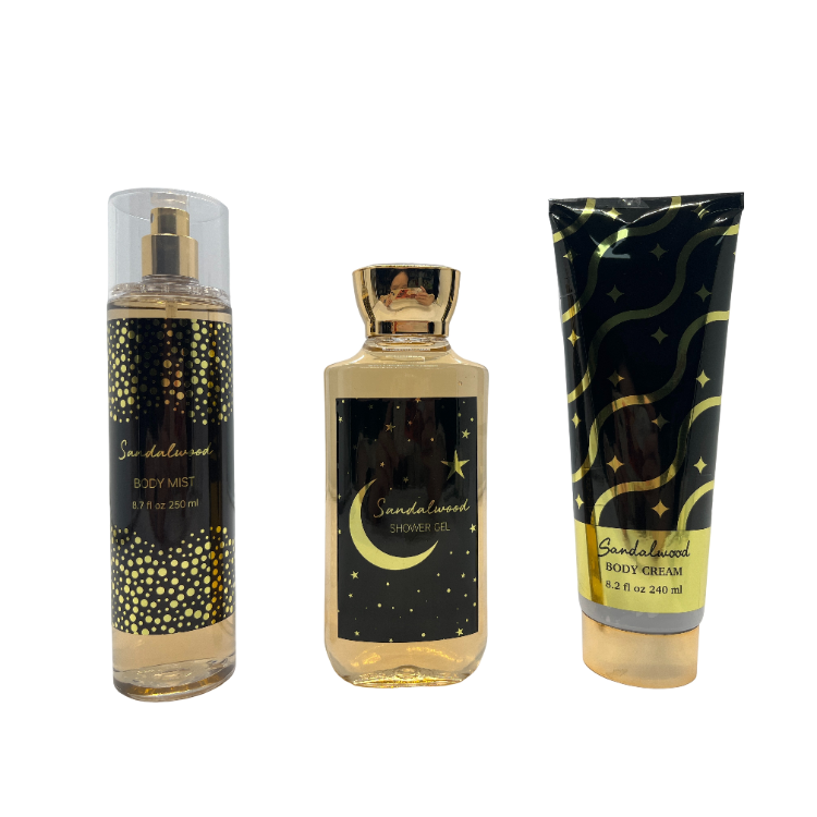 Middle East Sandalwood Gift 3 Piece Bath Suit Luxury Shower Gel Woman Spa Set, Luxury Spa Gift Set For Woman