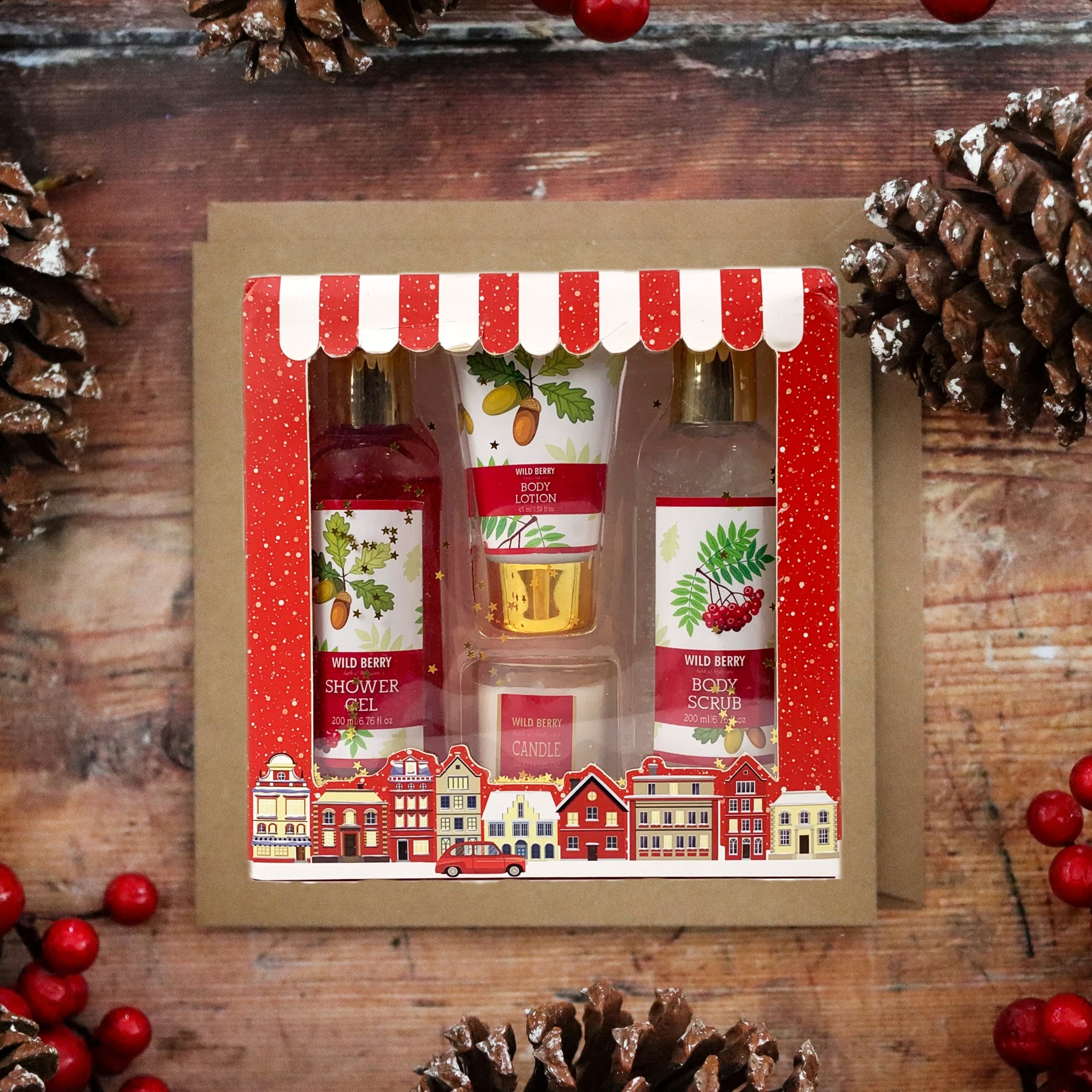 OEM Christmas Design Paper Box Set with Shower Gel Scrub Lotion Candle Body Care Bath Gift Set