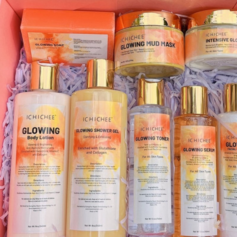 High quality low moq skincare Glowing Glutathione shower gel body care set with your logo