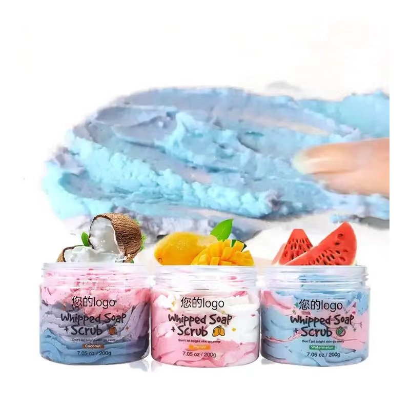 Wholesale Whipped Soap Natural Lightening Shower Gel Cleaning Fruity Exfoliating Body Scrub Cream