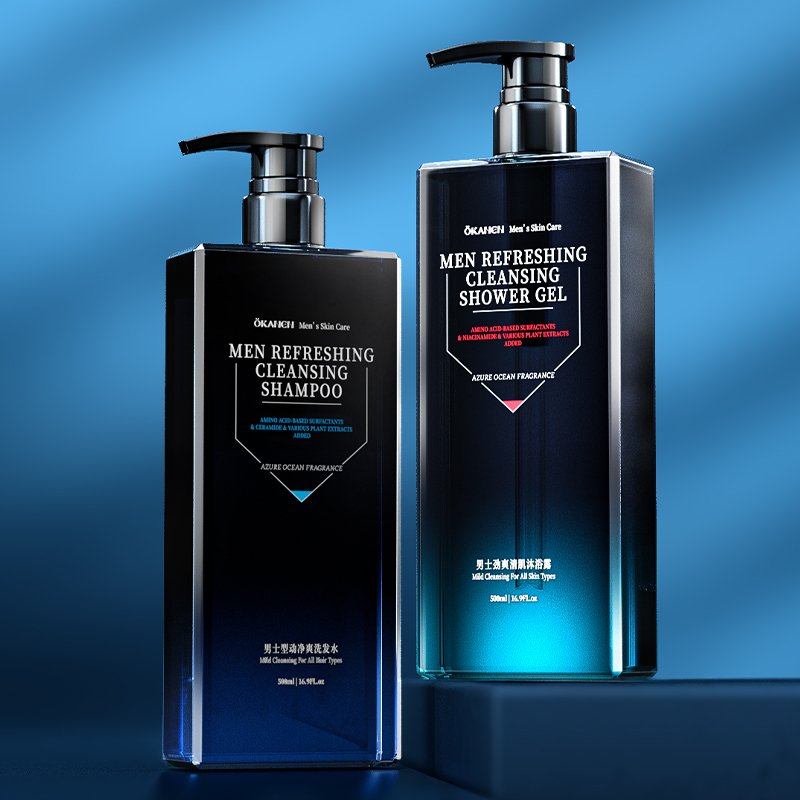 Customized manufacturer of self branded men's refreshing and oil controlling shampoo deep cleansing shower gel