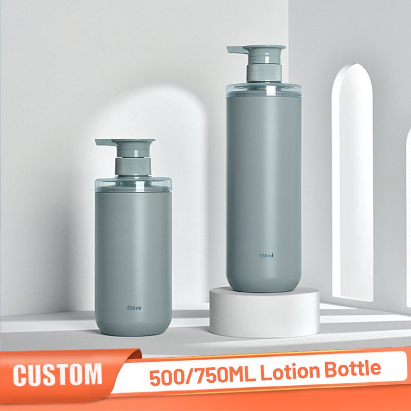 Best Selling Shower Gel Bottle 500ml 750 Ml Matte Blue Shampoo Bathroom Lotion Pump Bottle Plastic Set For Men