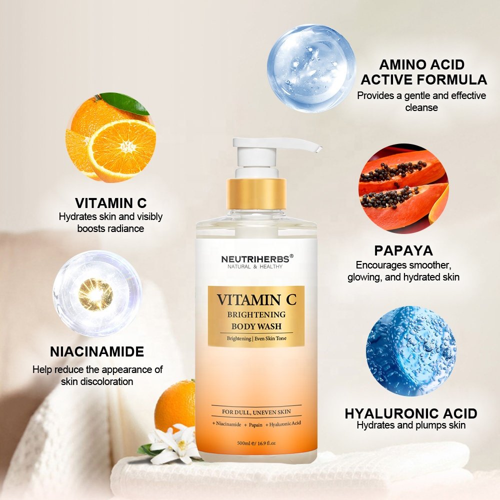 Private Label OEM Wholesale hydrating deep moisture dry skin liquid vitamin c whitening body wash shower gel