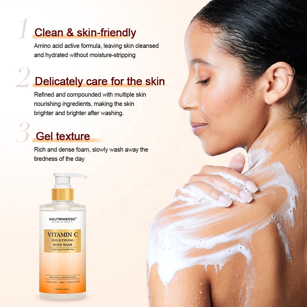 Private Label OEM Wholesale hydrating deep moisture dry skin liquid vitamin c whitening body wash shower gel
