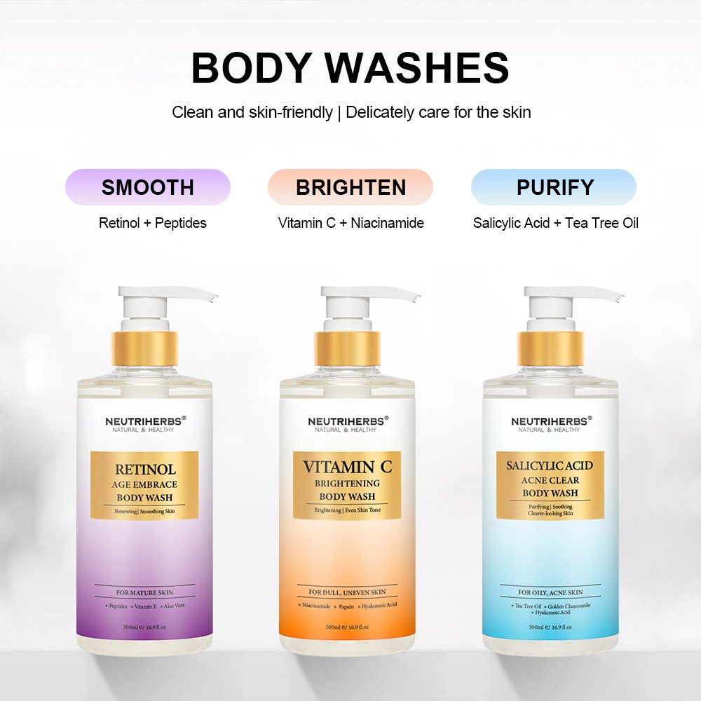 Private Label OEM Wholesale hydrating deep moisture dry skin liquid vitamin c whitening body wash shower gel