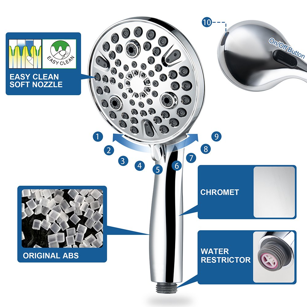 Prime CUPC 10 function Square overhead shower and hand shower set with 7" Free-adjusting extension shower arm