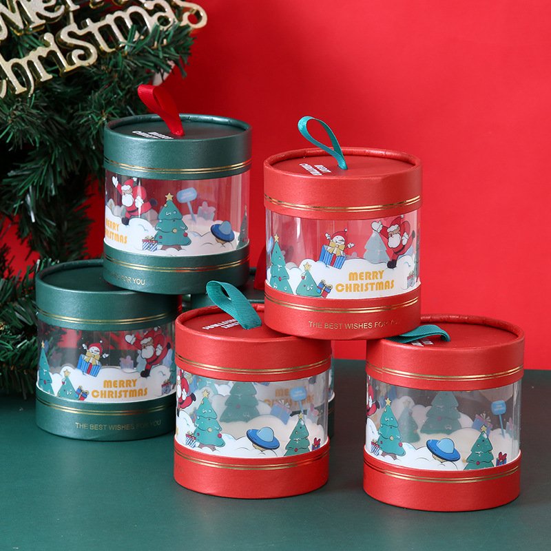 2024 Christmas Cute Circular Present Packaging Rigid PVC Paper Box Christmas Gift Box Round