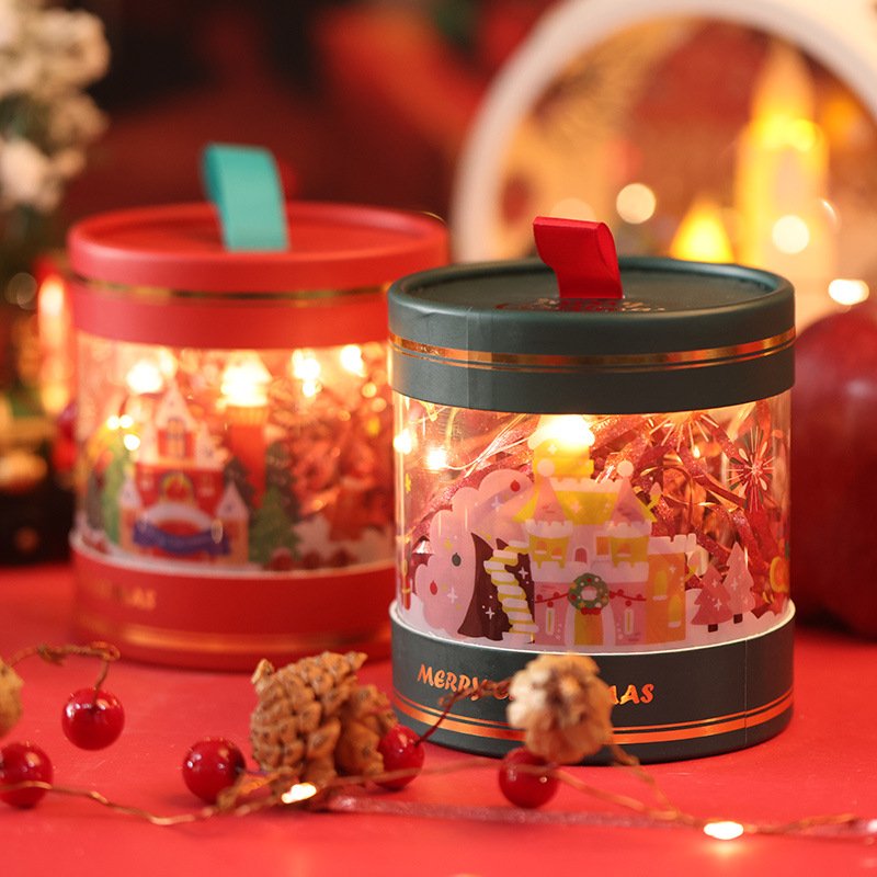 2024 Christmas Cute Circular Present Packaging Rigid PVC Paper Box Christmas Gift Box Round