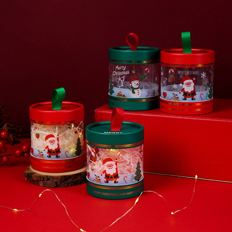 2024 Christmas Cute Circular Present Packaging Rigid PVC Paper Box Christmas Gift Box Round