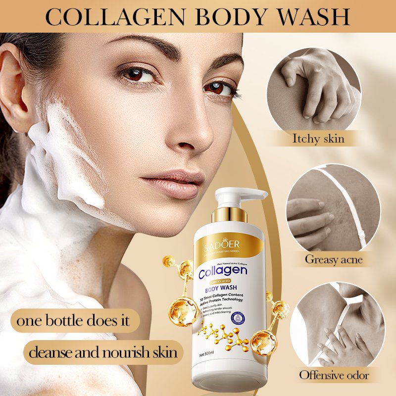 OEM SADOER Body Wash Bone Collagen Amino Acid bath skincare products deep cleaning nourishing smooth private label shower gel