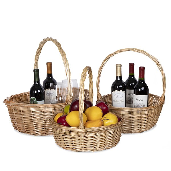 Hot selling handmade oval natural willow organizer wicker woven basket with Handle big baskets for gift tree basket