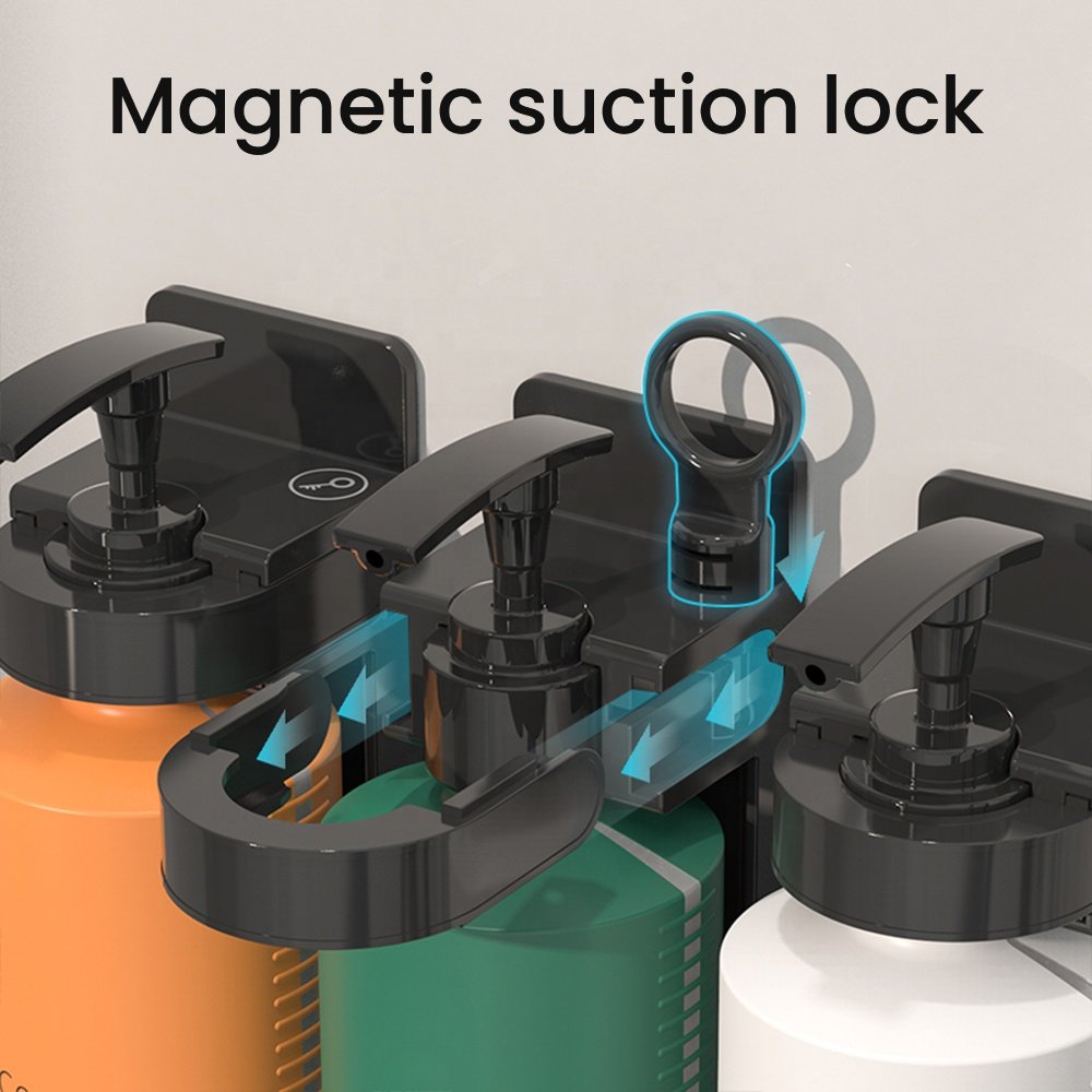 Magnetic Lock Modern Hotel Bath Soap Holder Wall Mounted Plastic Shampoo Shower Gel And Conditioner Soap Dispenser Drillfree