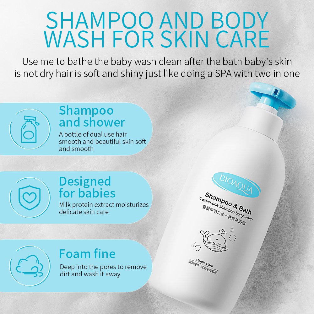 BIOAQUA Wholesale Natural Organic Milk 2-In-1Baby Shampoo And Shower Gel Body Wash Moisturizing Soft Skin Care Bath Products