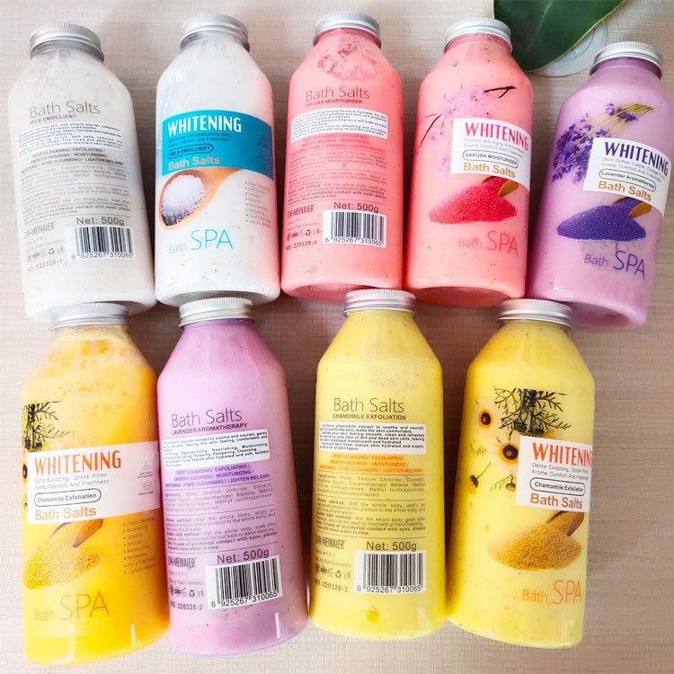 Private Label Milk Shower Gel Scrub Salt Bubble Cherry Blossom Fragrance Whole Body Foot Cleansing Bath Salt