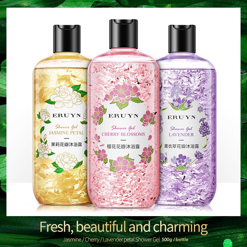 Private label ERUYN body wash Cleaning Refreshing Jasmine cherry lavender shower gel