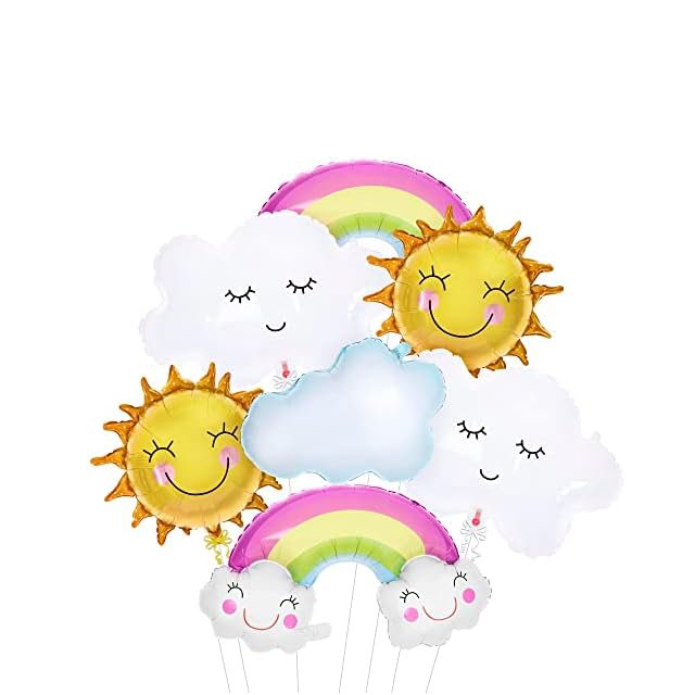 Big Sun and Rainbow/Blue Sky White Clouds Balloons Set for Baby Shower Birthday Decor You Are My Sunshine Party Decor