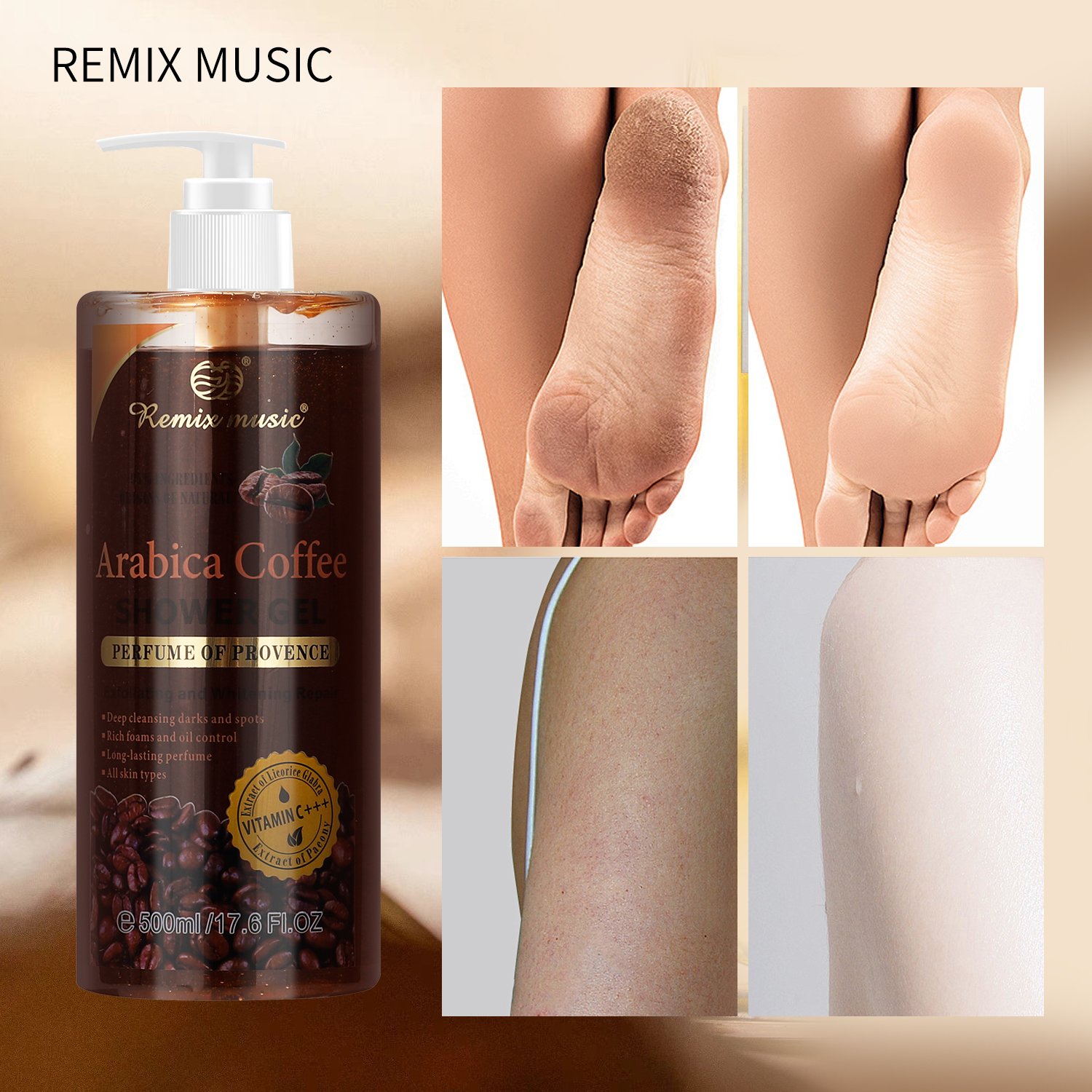OEM 500ML Turmeric Private Label Bathing Peeling Fragrant Organic Herbal Moisturizing Acne Luxury Shower Gel For Fair Skin