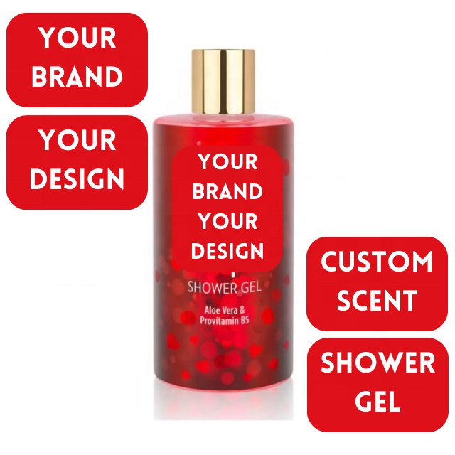 PRIVATE LABEL 4-Pieces Fruity-Floral Scented Bath&Shower Gel with Aloe Vera-Provitamin B5