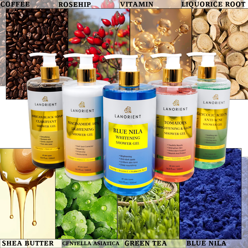 Private Label Alpine River 100% Natural Organic Vitamin E Skin Brightening Whitening Exfoliating Perfume Body Wash Shower Gel