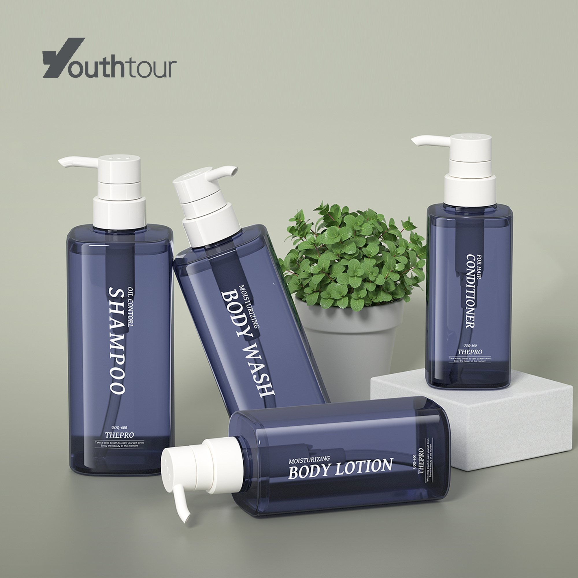 UOQ Cosmetic luxury 300ml 400ml 500ml 1000ml Packaging Plastic PET shampoo conditioner shower gel hand wash sanitizer bottle