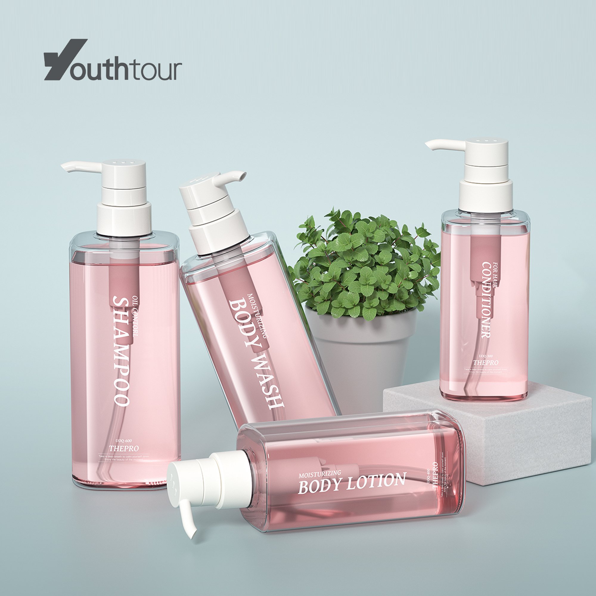 UOQ Cosmetic luxury 300ml 400ml 500ml 1000ml Packaging Plastic PET shampoo conditioner shower gel hand wash sanitizer bottle