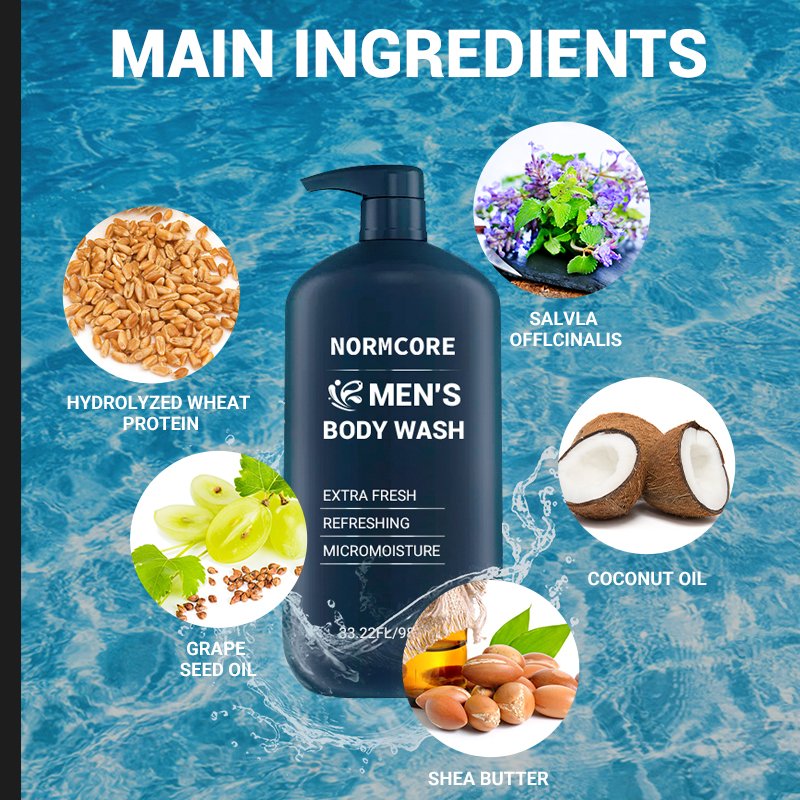 Custom OEM Private Label Skin Care Bath Body Deep Cleaning Organic Vegan Energising Perfume Men Shower Gel Body Wash