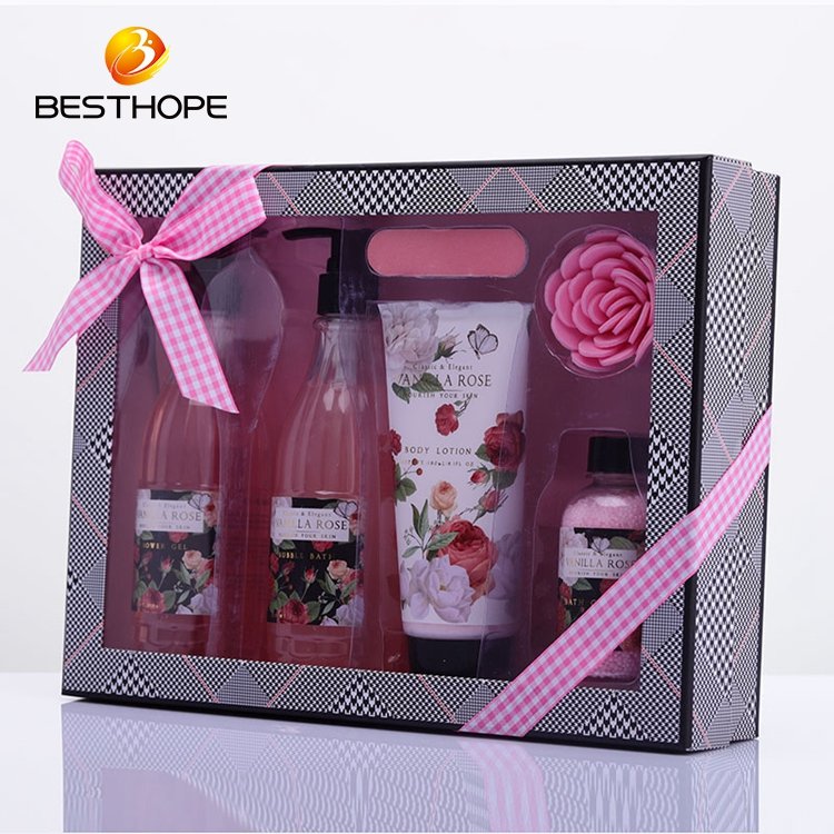 Factory oem sweet spa bubble bath shower gel gift set spa bath flower for women
