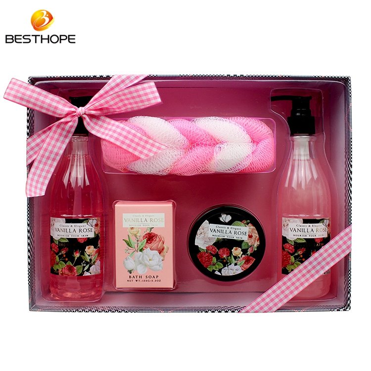 Factory oem sweet spa bubble bath shower gel gift set spa bath flower for women