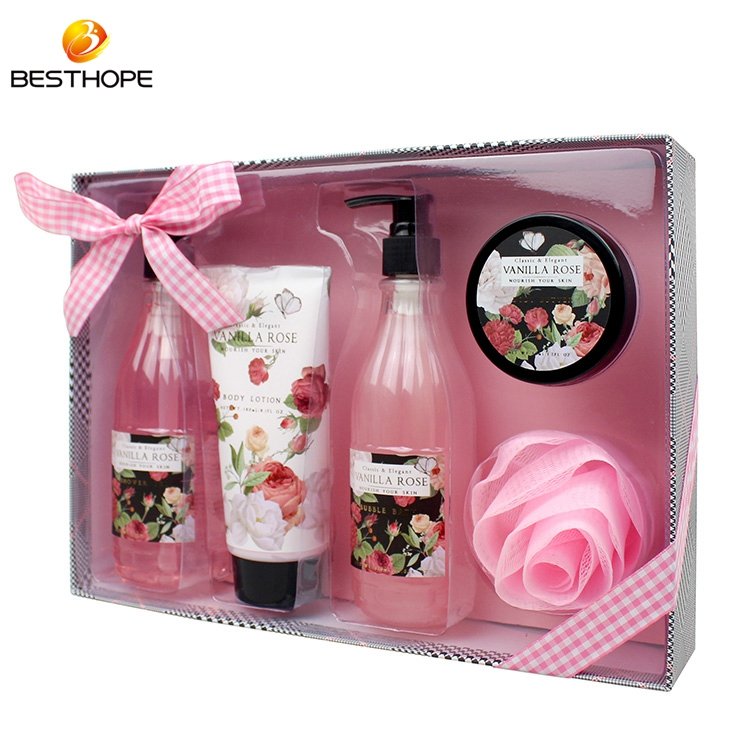Factory oem sweet spa bubble bath shower gel gift set spa bath flower for women
