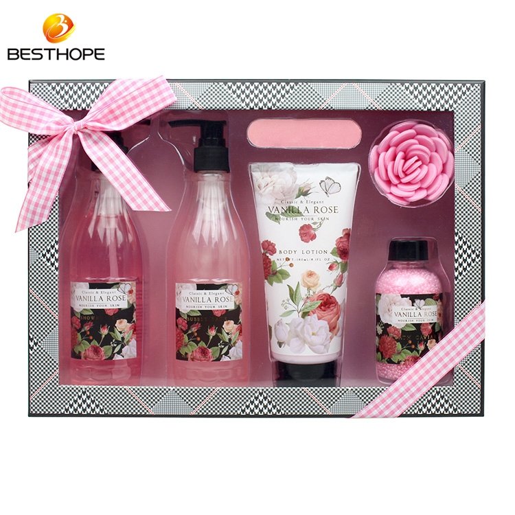 Factory oem sweet spa bubble bath shower gel gift set spa bath flower for women