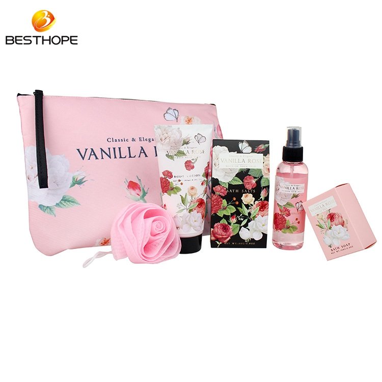 Factory oem sweet spa bubble bath shower gel gift set spa bath flower for women