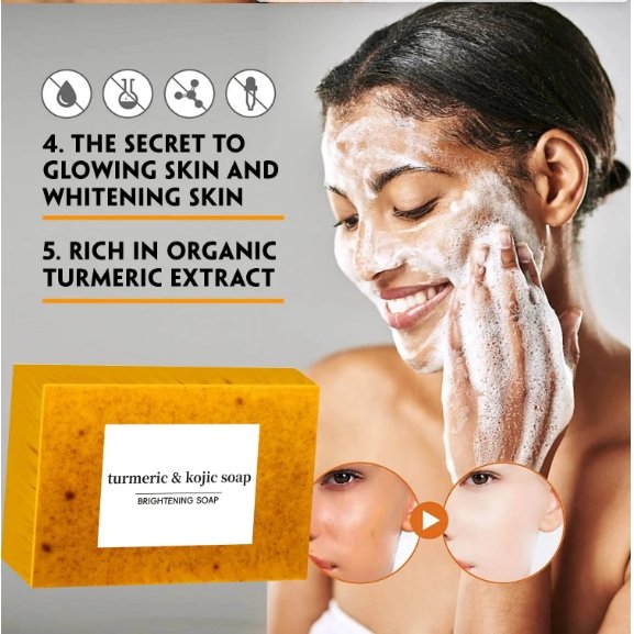 Turmeric Kojic Acid Glow Soap Dark Spot Acne Removal Even Skin Tone Mositen Smooth Skin Deep Cleansing Handmade Soap