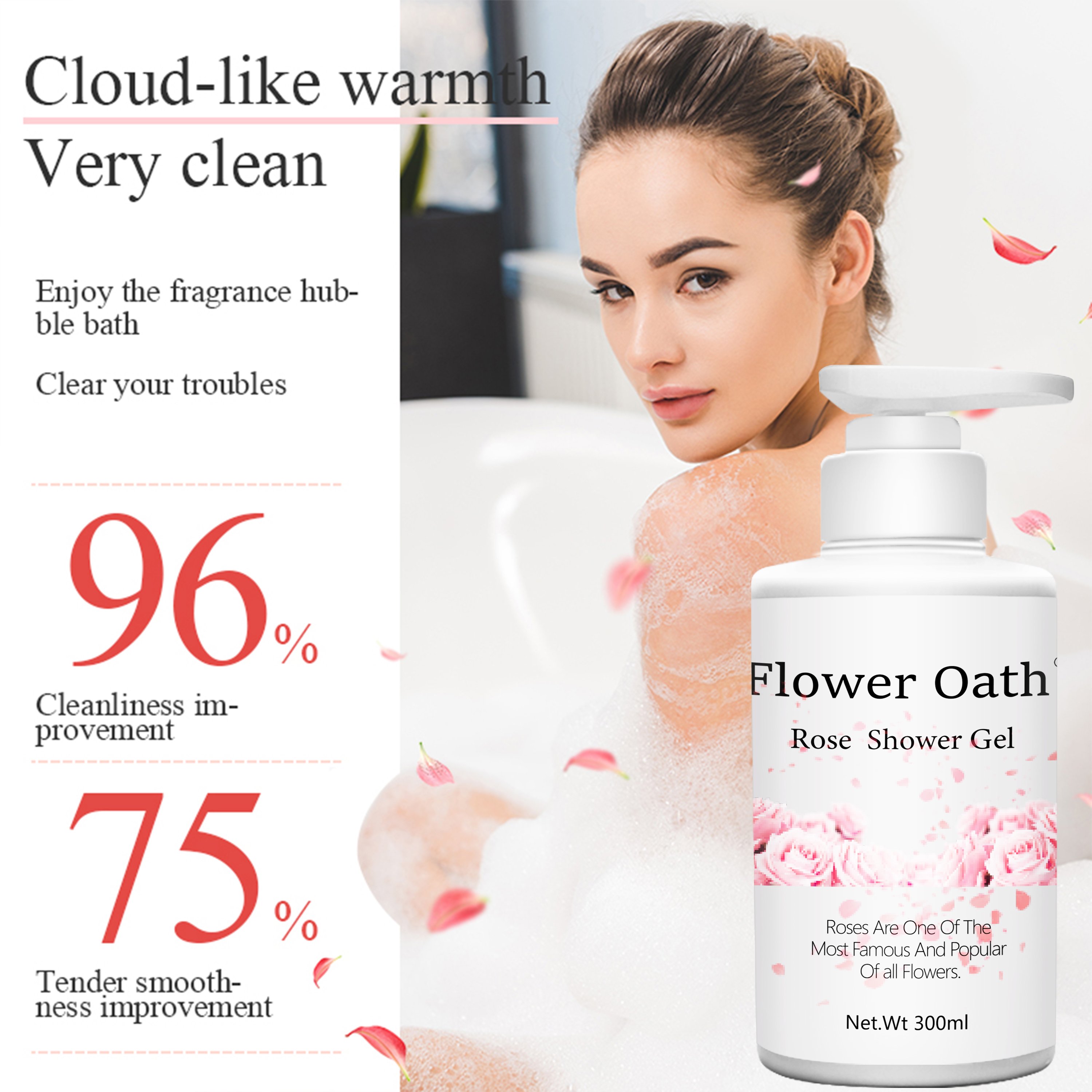 Whitening Body Wash Moisturizing Deep Cleaning Skin Care Shower Gel Rose Bubble Bath Wash