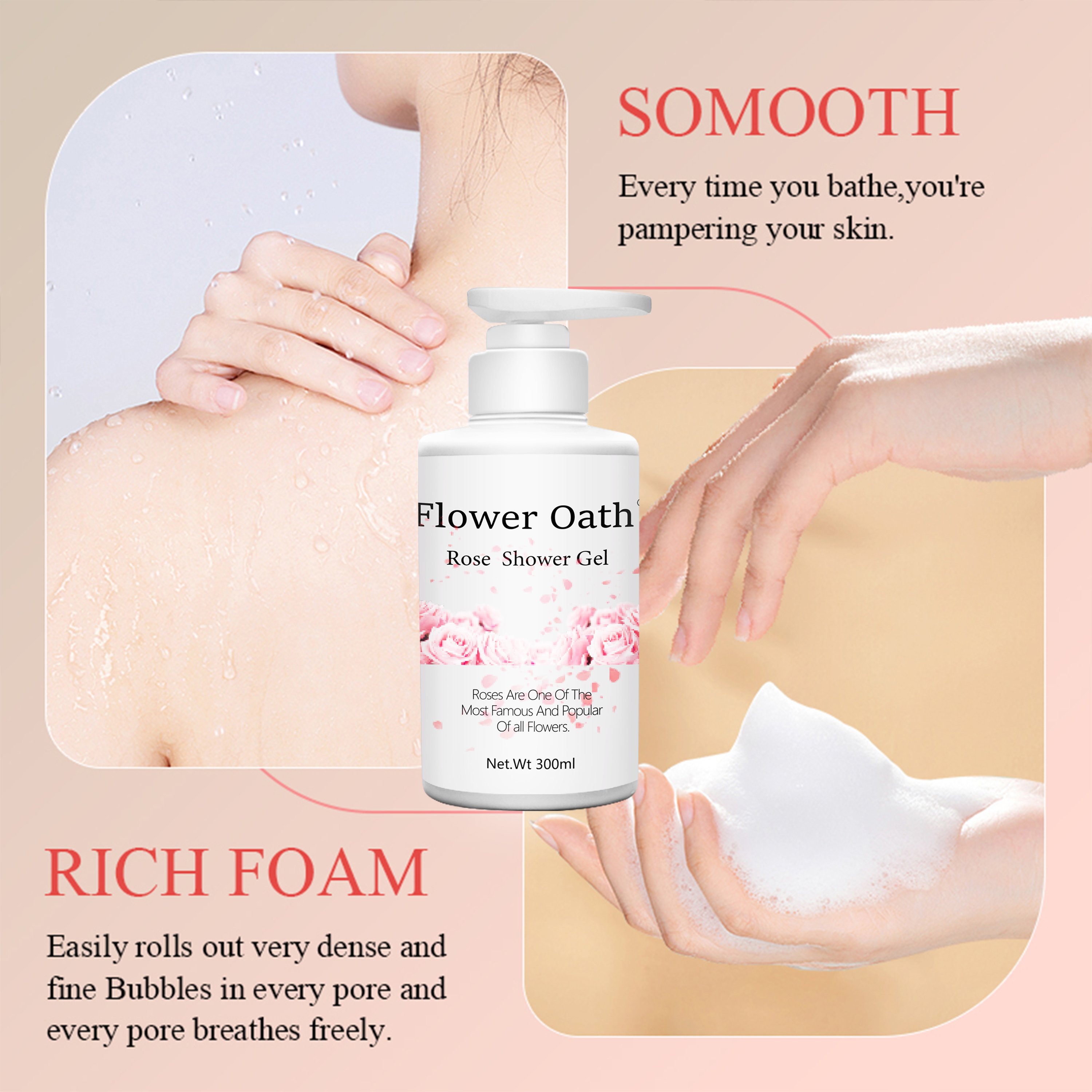Whitening Body Wash Moisturizing Deep Cleaning Skin Care Shower Gel Rose Bubble Bath Wash