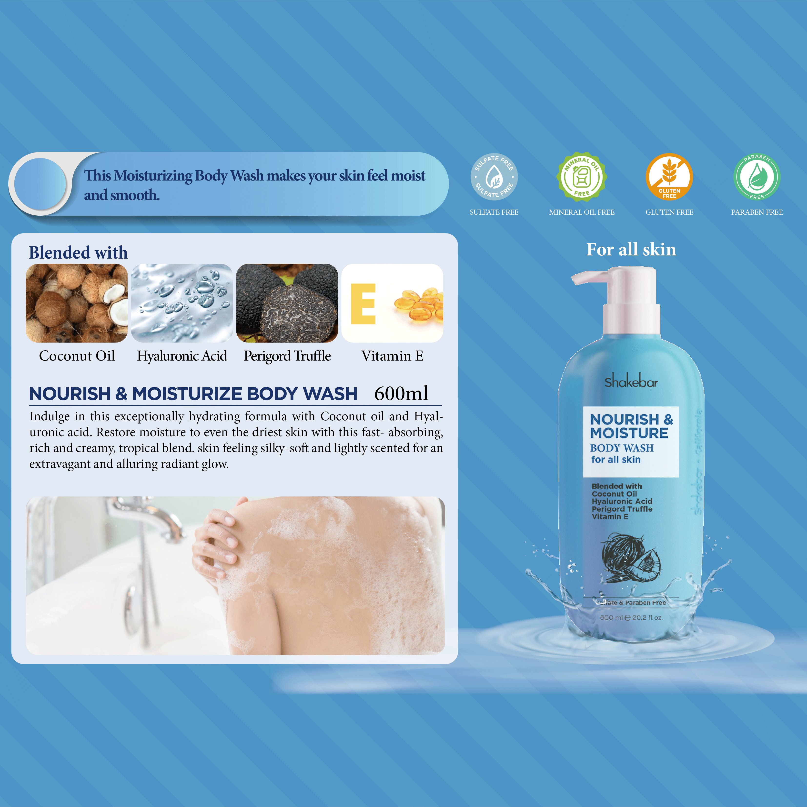 Shakebar Hydrating Body Wash Scrub Exfoliating Lightening Whitening Shower Gel Natural Whitening Body Wash