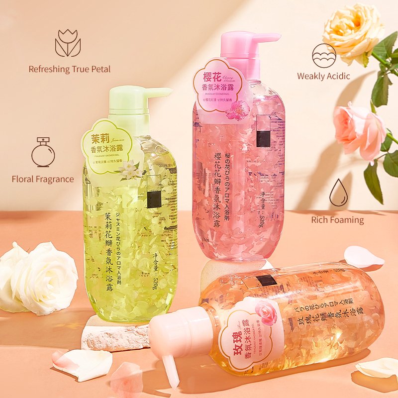 Wholesale Manufacturer's Custom Rose Cherry Blossom Fragrance Shower Gel Vegan Body Lotion Moisturizing Butter Petal Shower Gel