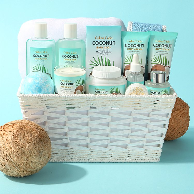 2024 Skin care set for Men and Women coconut, SPA Gift Basket Soap Bath Salt Bathroom For Home Supplies