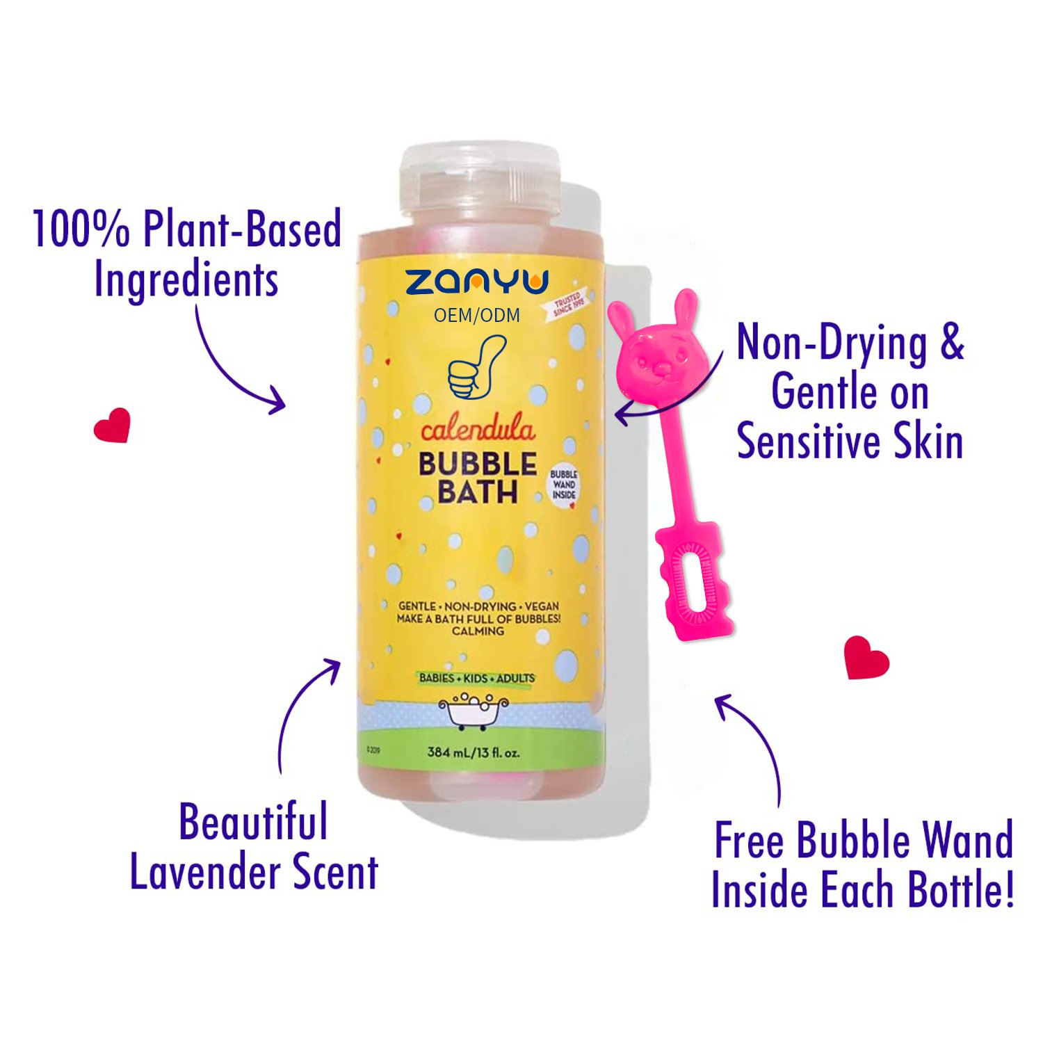 Private Label Calendula Bubble Bath Baby Bubble Bath Liquid 384ml Moisturizing Shower Gel