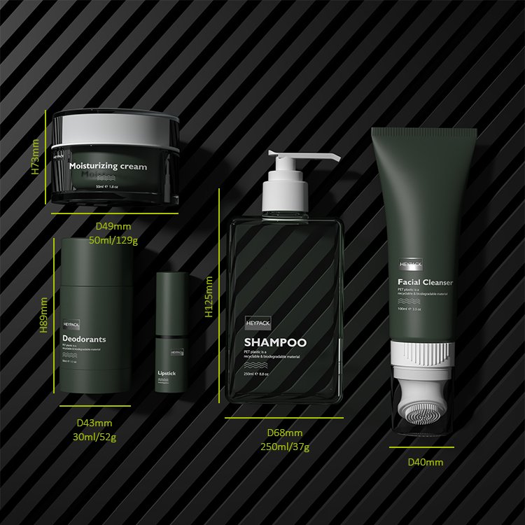 Olive Dark Green Men's Shower Gel Bottle, Deodorant Sticker Bottle And Lip Balm Tube