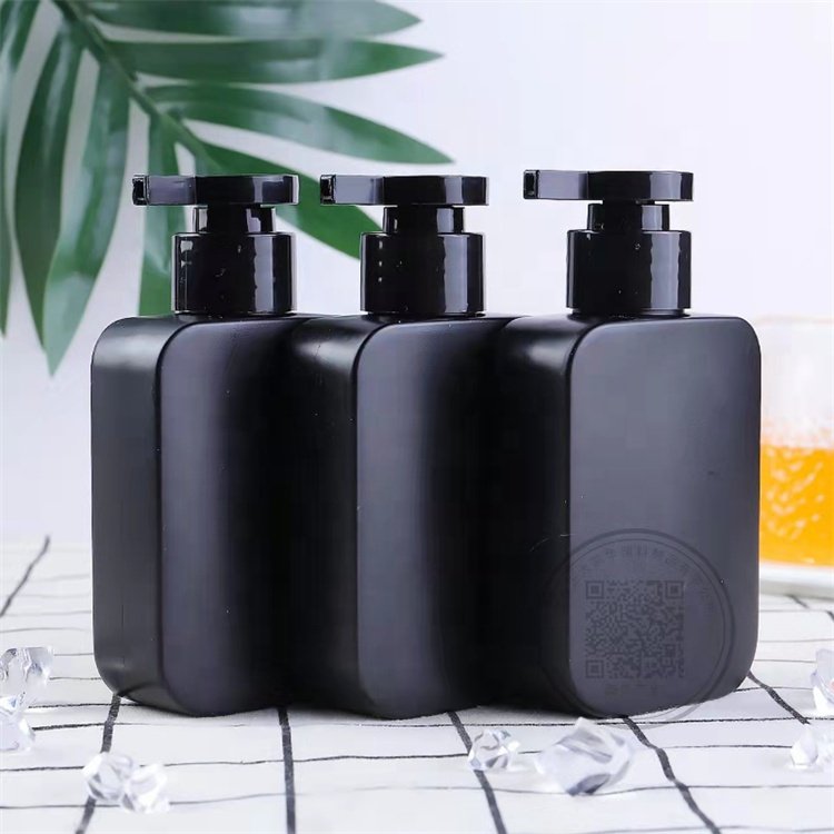 High quality and low price custom logo 250ml Empty Black Square Body Wash Lotion Shower Gel plastic pe Pump Bottle